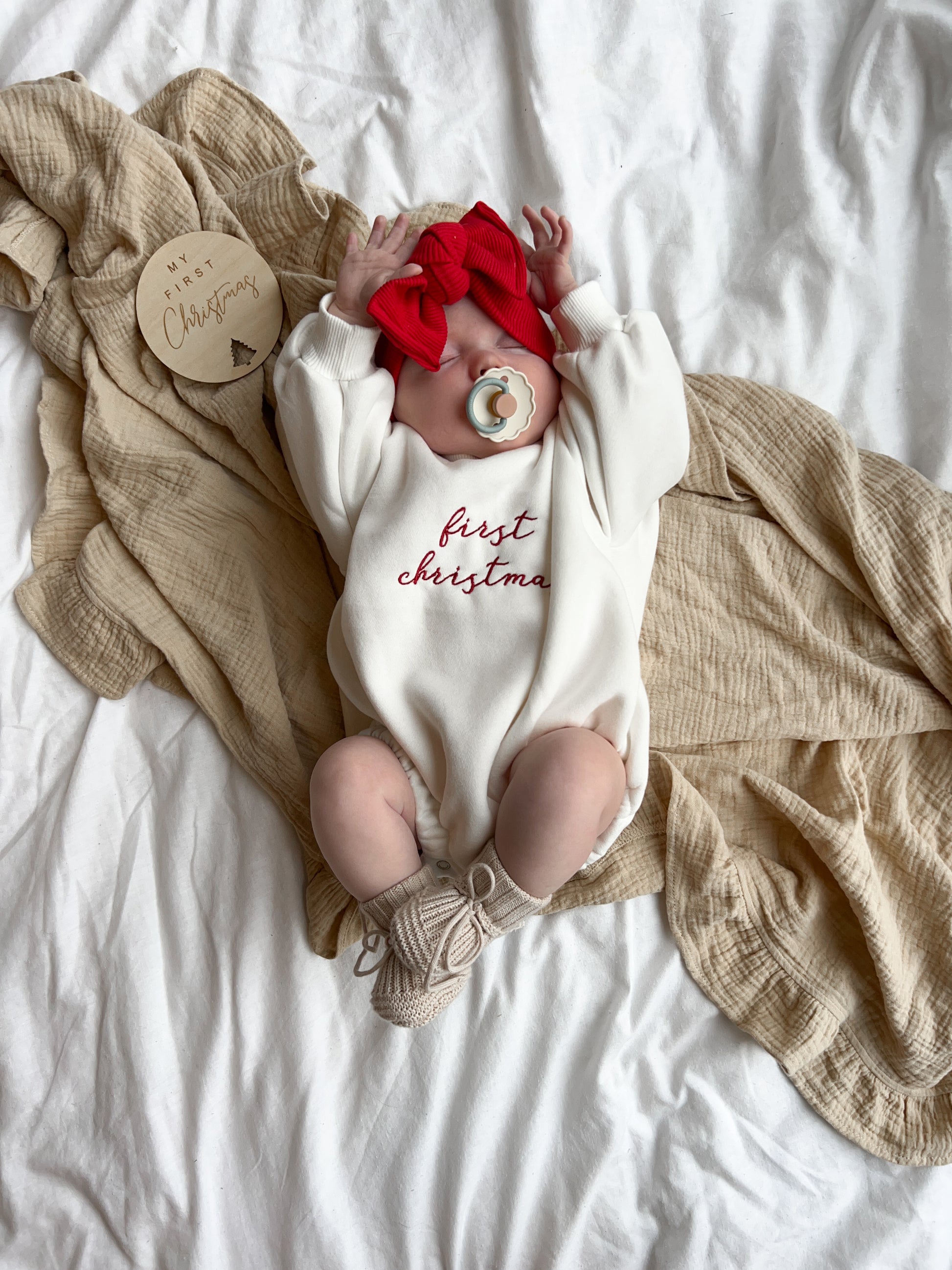 First Christmas Baby Outfit - Embroidered Romper
