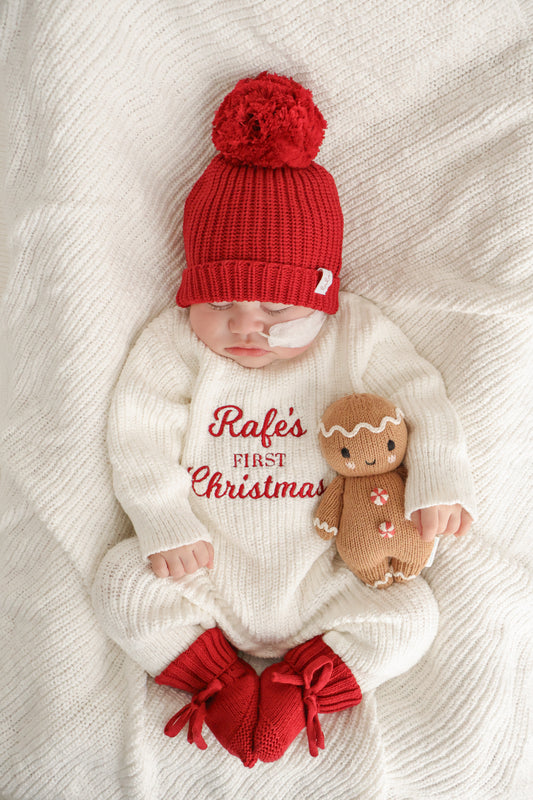 Personalised First Christmas Chunky Knit Baby Romper | Full Length | Ivory *PRE-ORDER