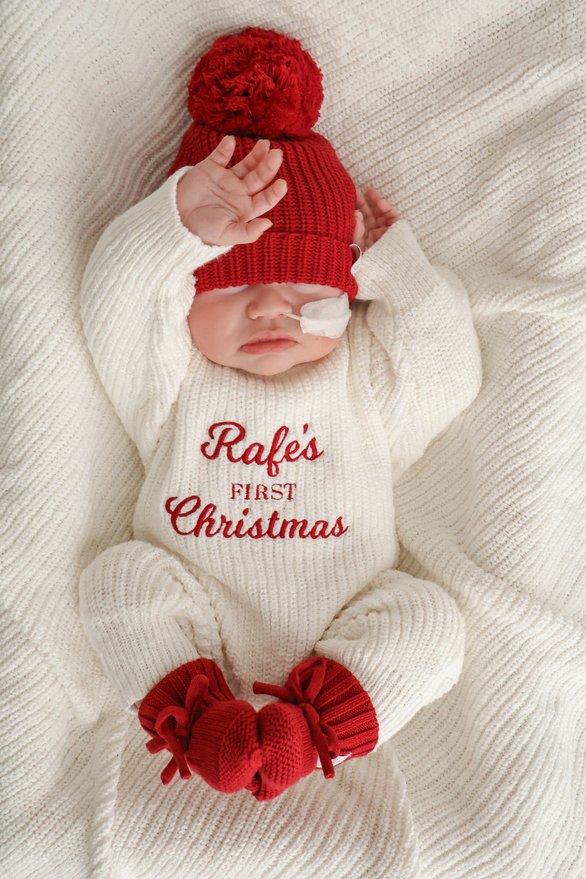 Personalised First Christmas Chunky Knit Baby Romper | Full Length | Ivory *PRE-ORDER