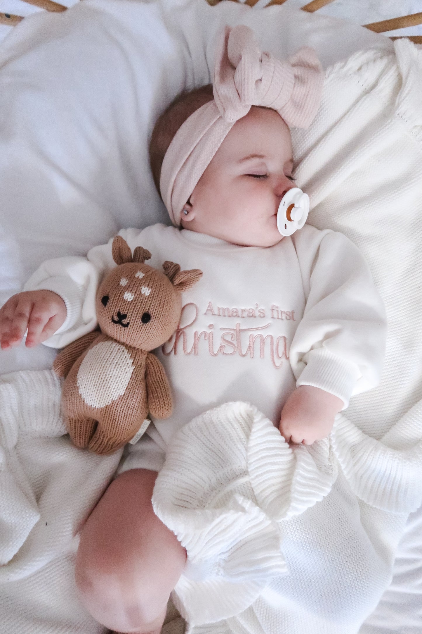 Personalised First Christmas Sweater Romper | Ivory | Pink Embroidery