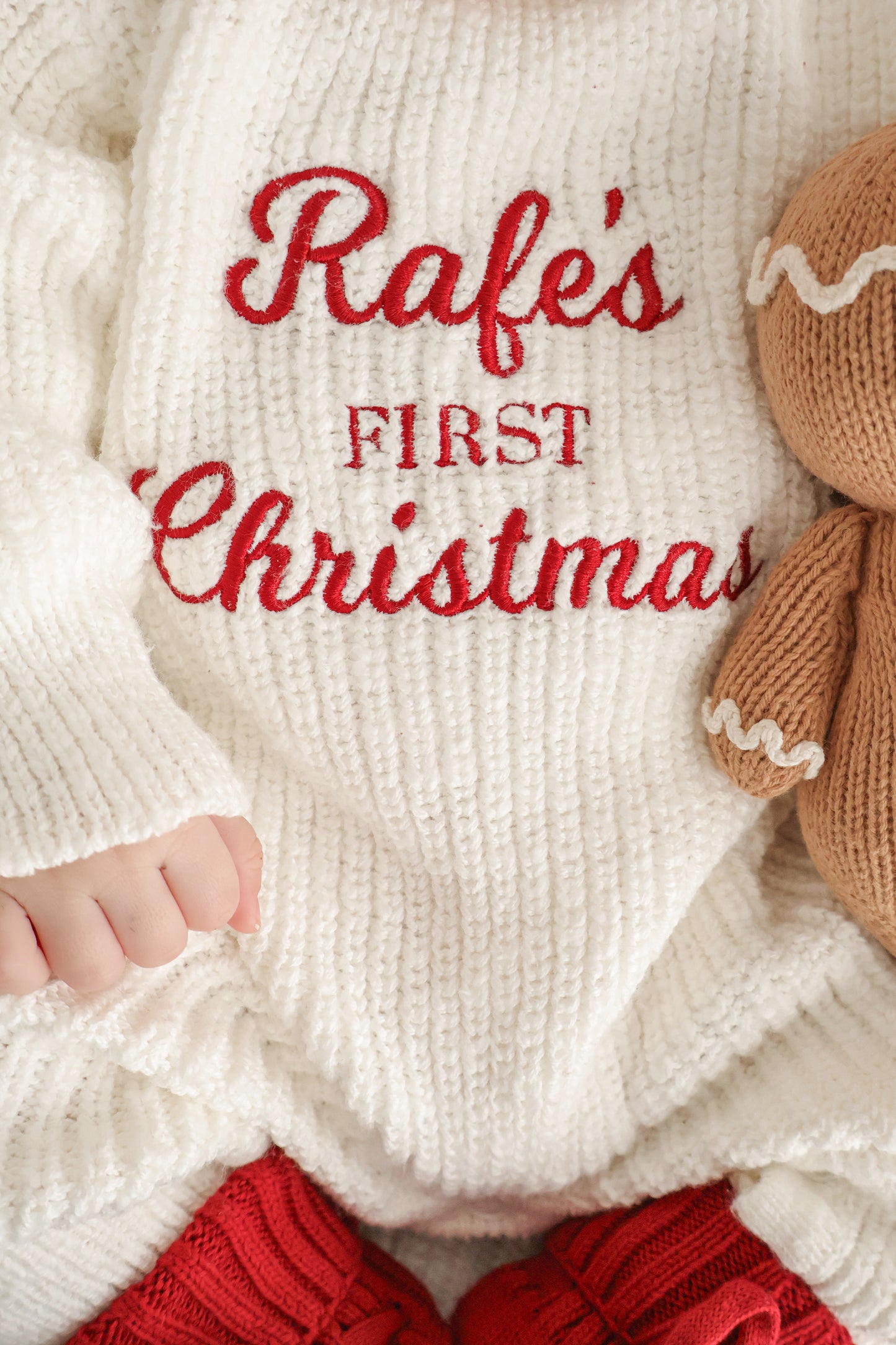 Personalised First Christmas Chunky Knit Baby Romper | Full Length | Ivory *PRE-ORDER