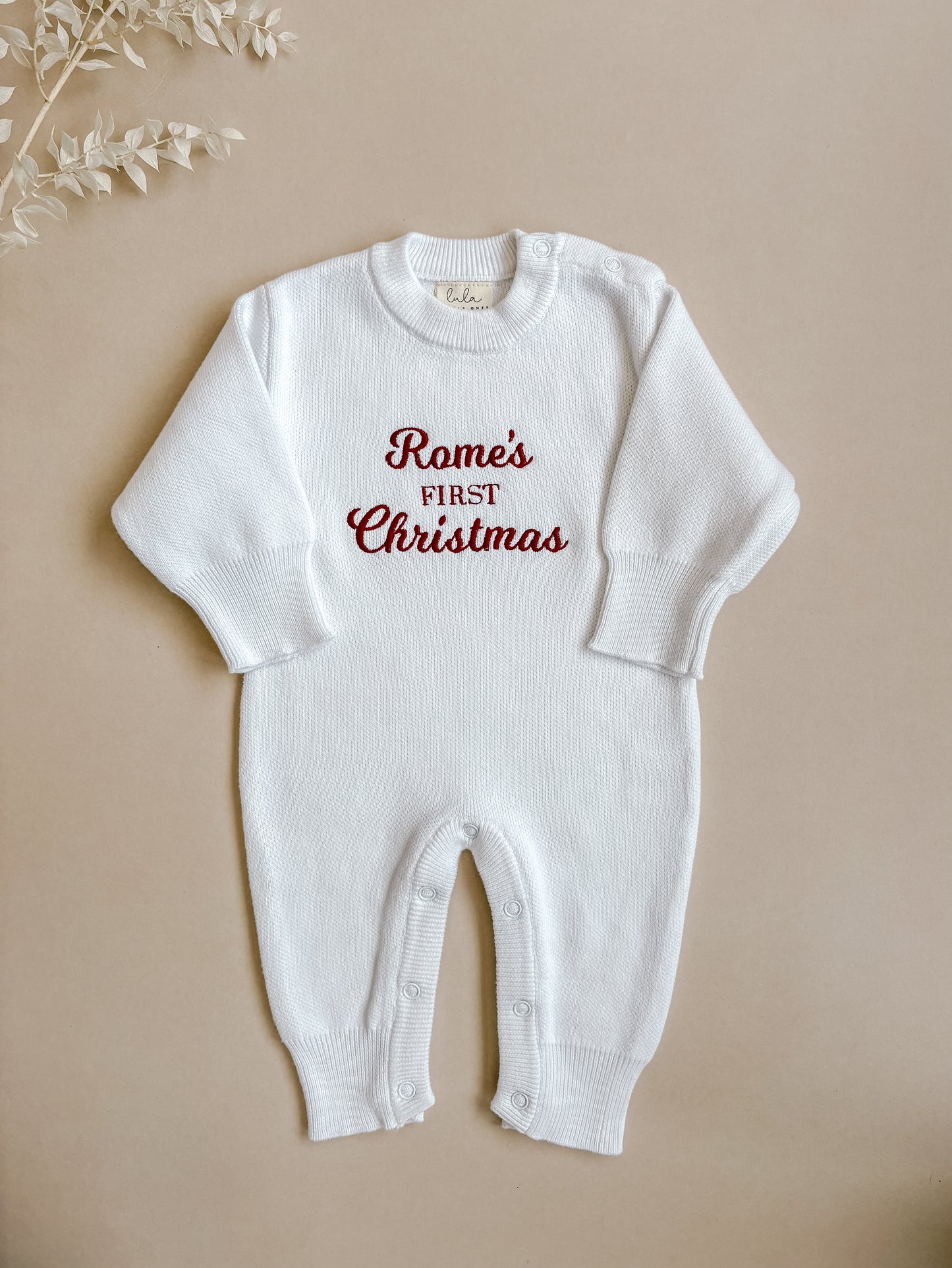 Personalised First Christmas Knit Baby Romper | Full Length | Milk White *PRE-ORDER