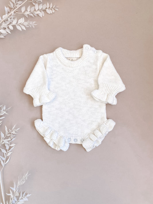 Frill Knit Romper | Ivory