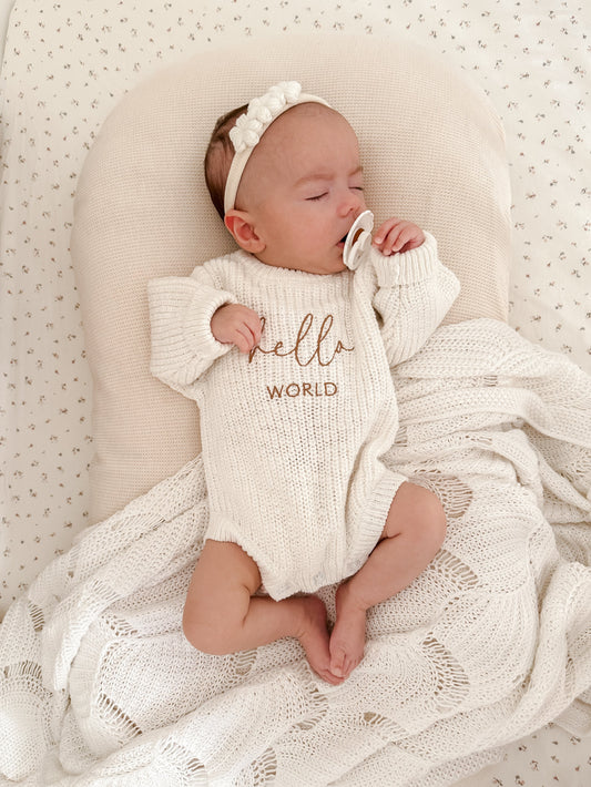 hello world newborn baby outfit - knit romper