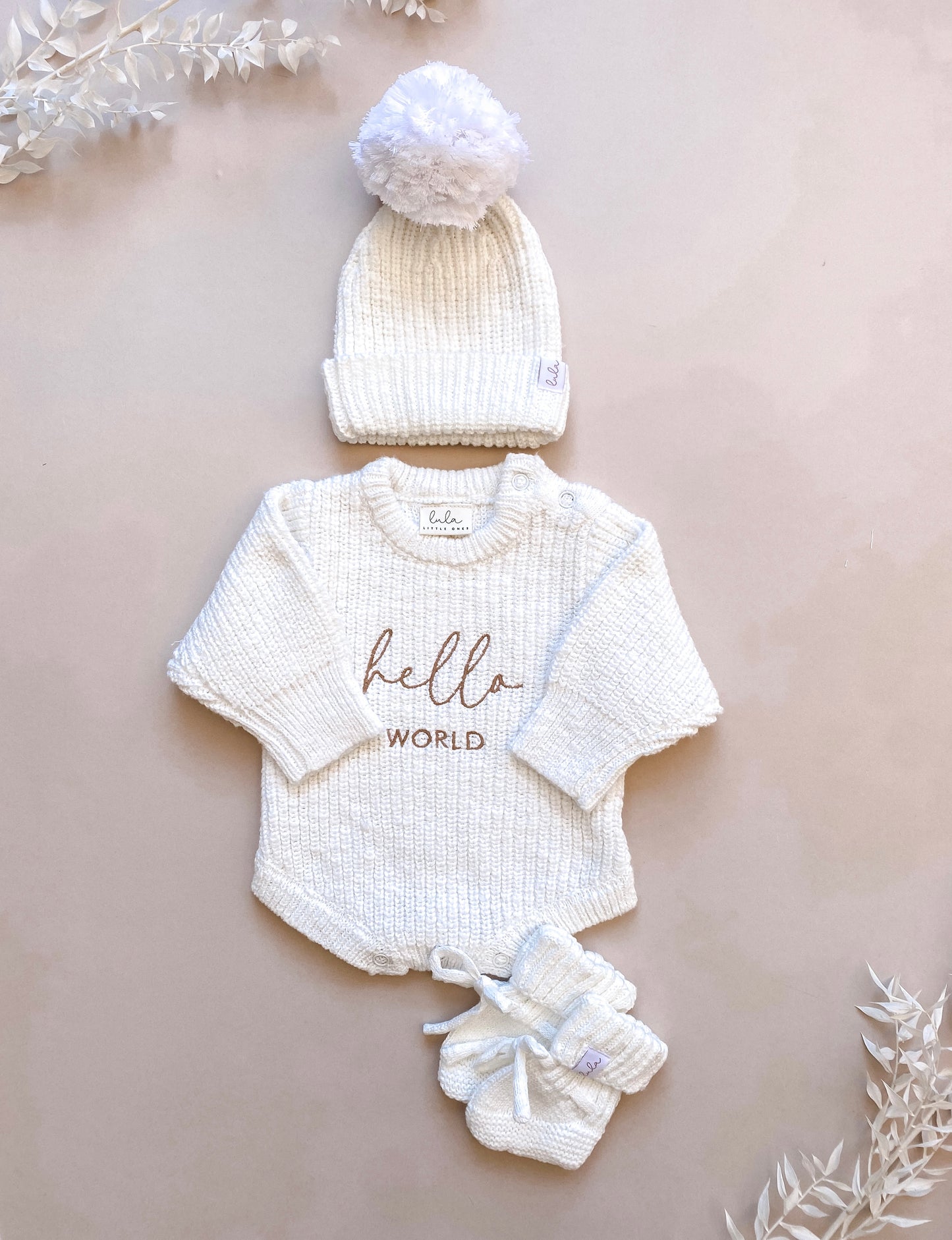 Hello world baby first outfit set | knit romper