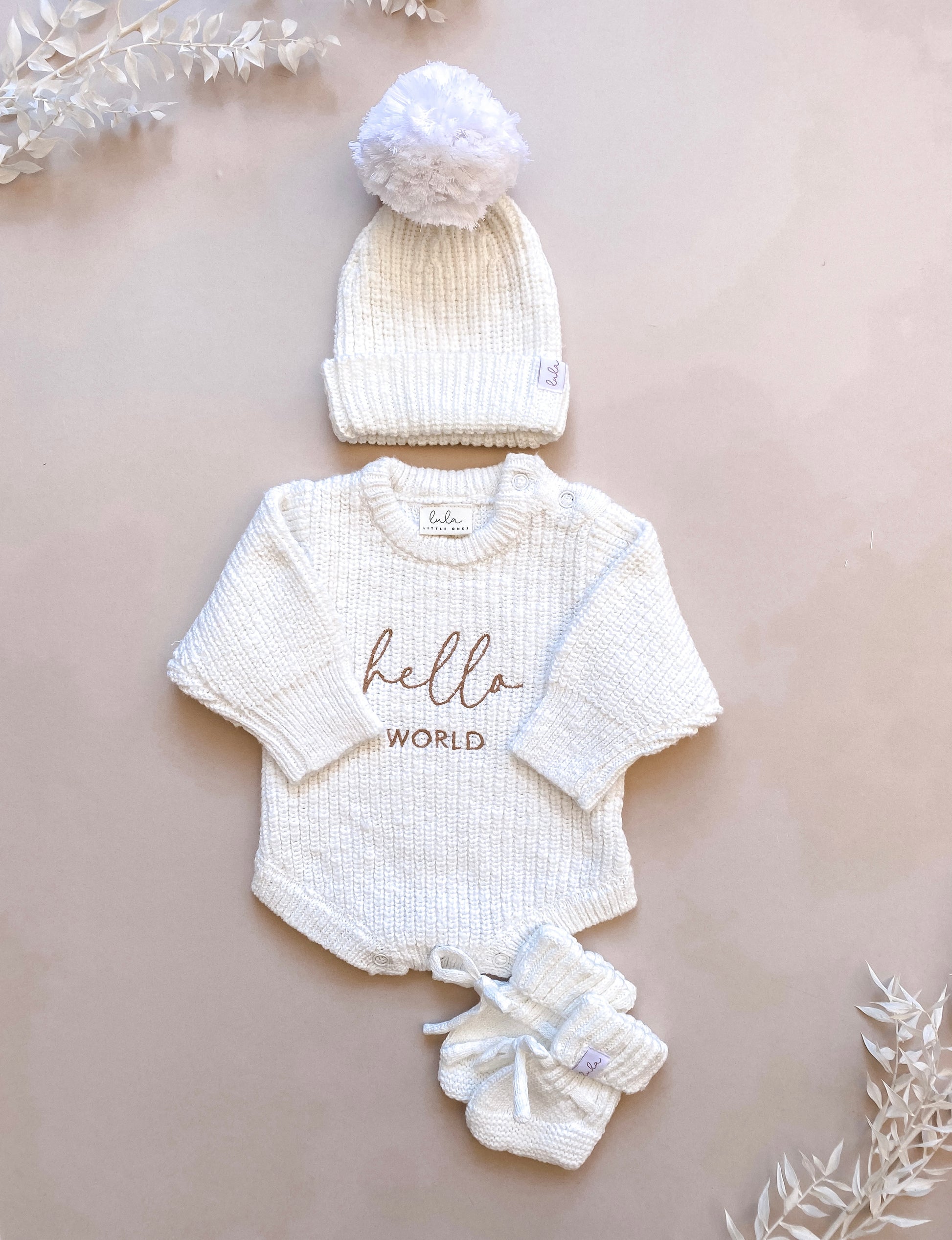 Hello world baby first outfit set | knit romper