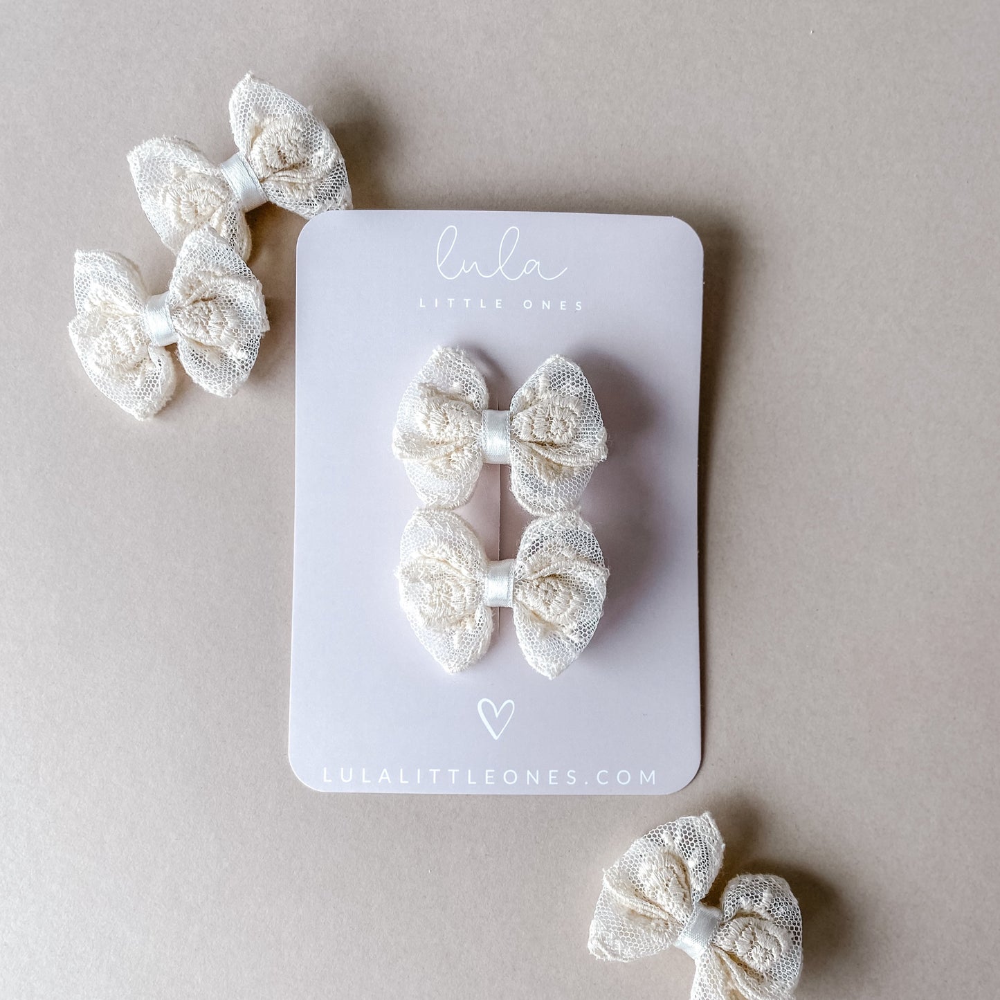 Pigtail Bow Hair Clip Set | Ivory Lace