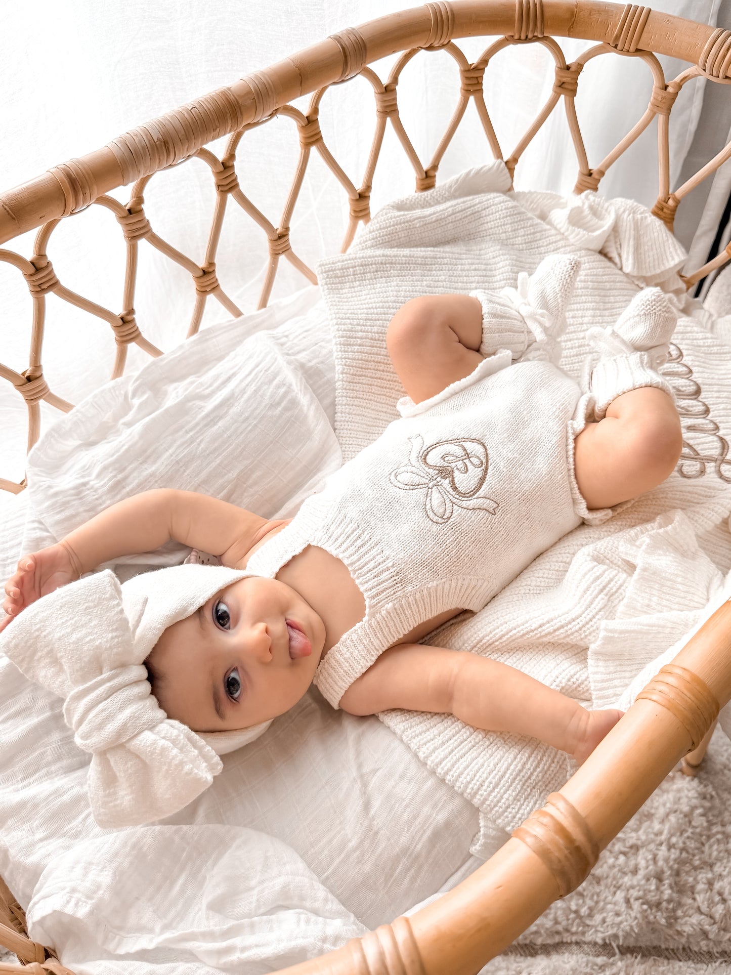 Personalised Locket Sleeveless Frill Knit Romper | Ivory