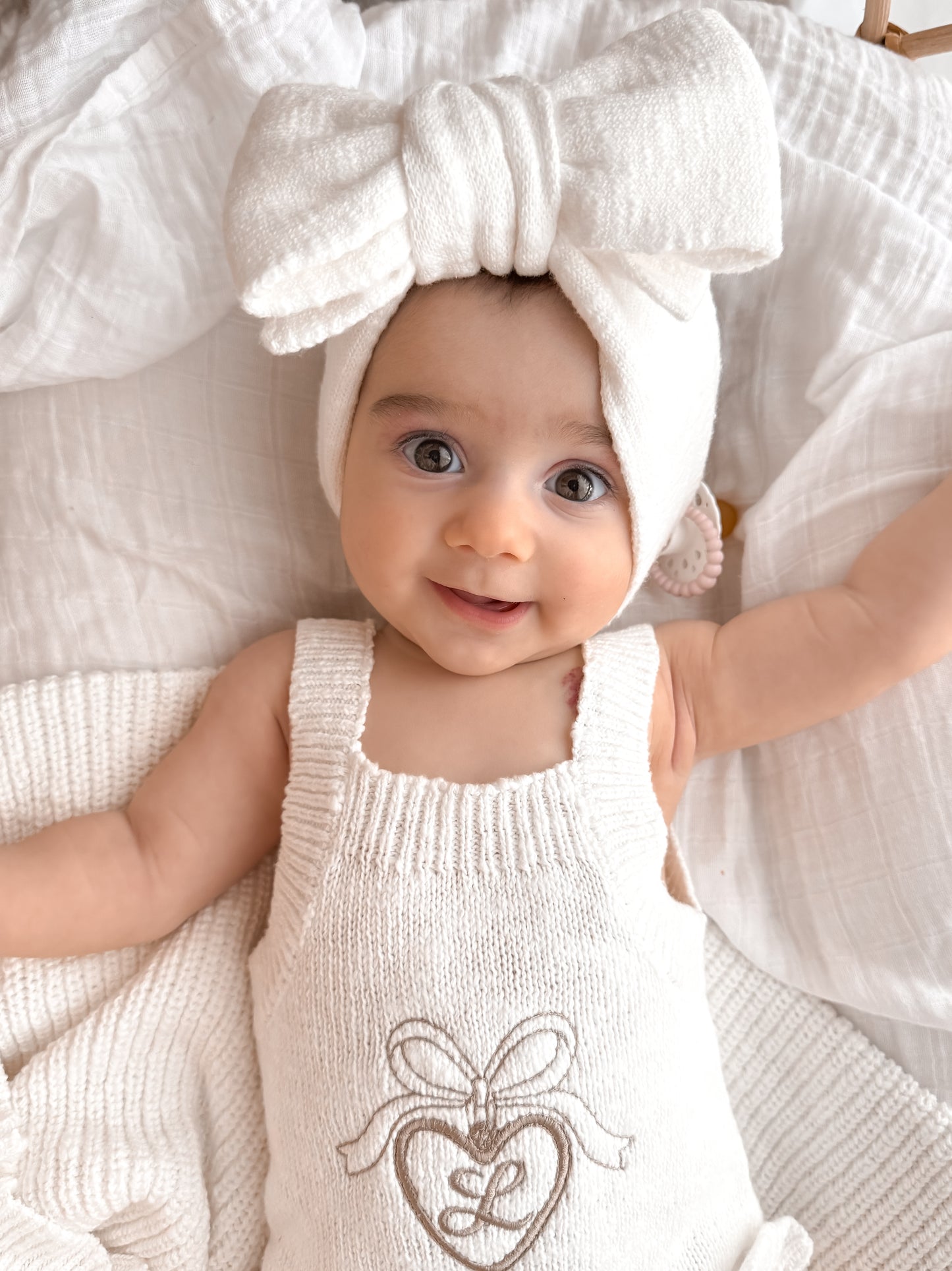 Personalised Locket Sleeveless Frill Knit Romper | Ivory
