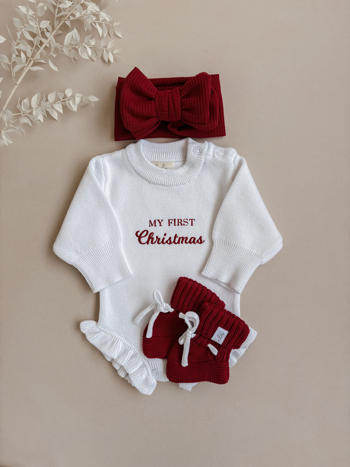 My First Christmas | Frill Knit Baby Romper | Milk White