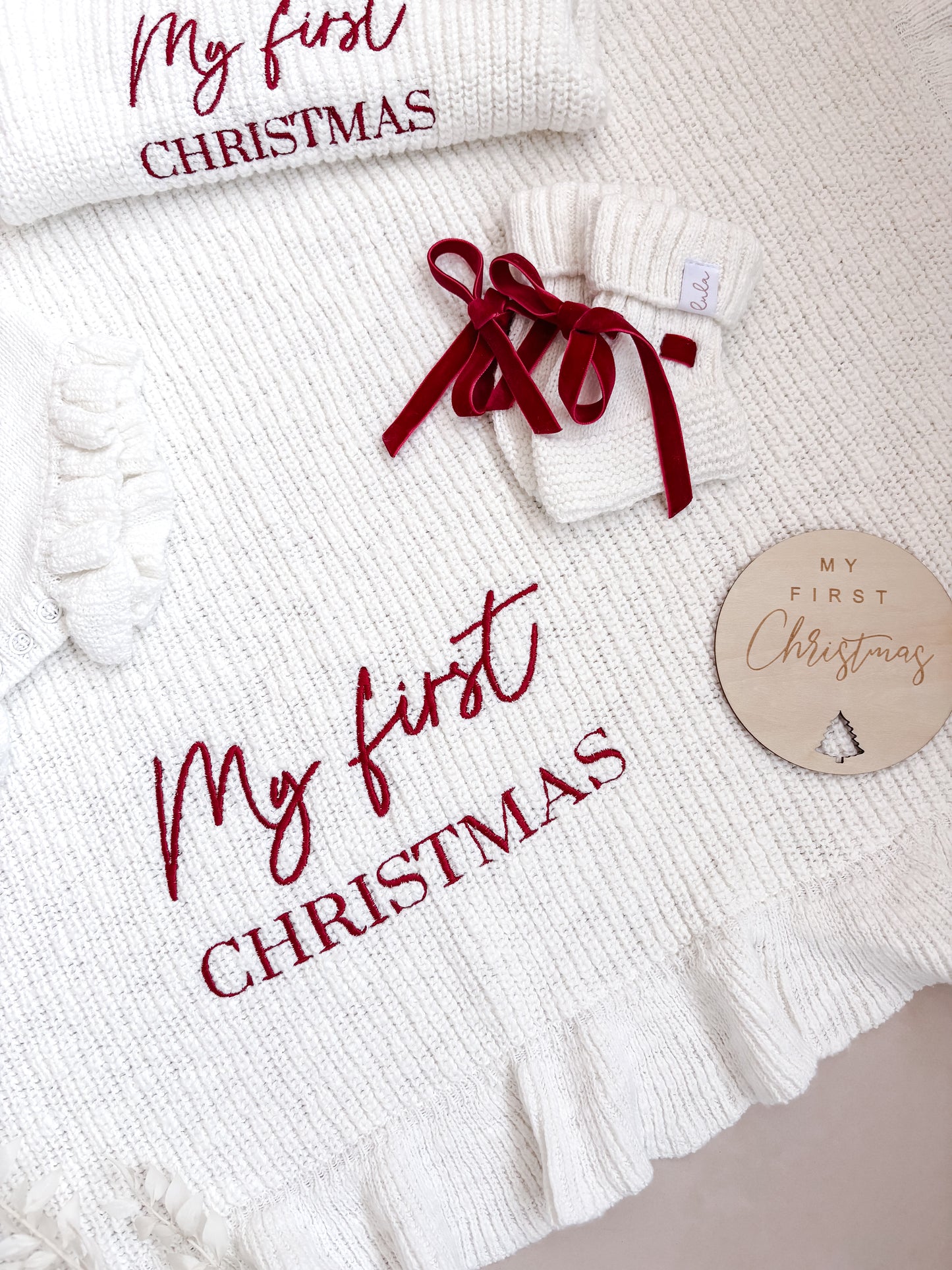 My First Christmas Frill Baby Blanket | Chunky Knit | Ivory