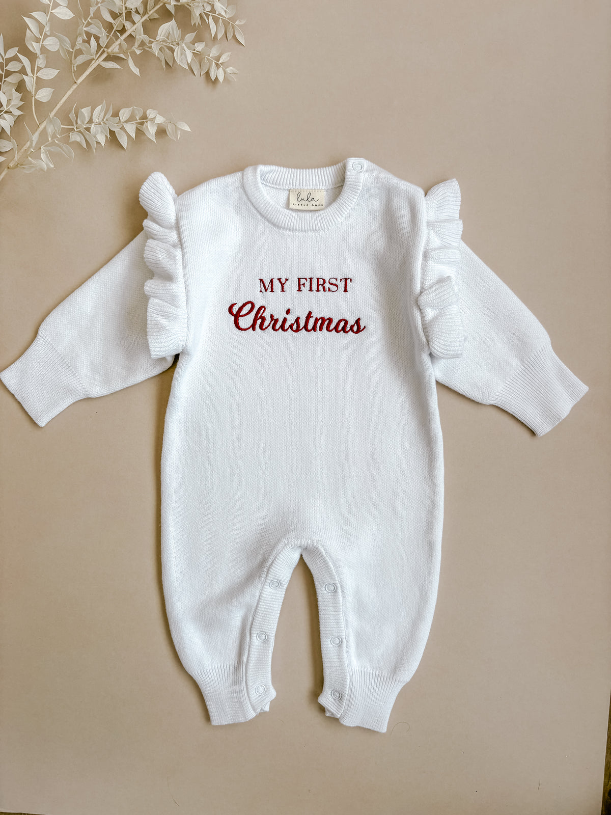 My First Christmas | Frill Knit Baby Romper | Full Length | Milk White *PRE-ORDER