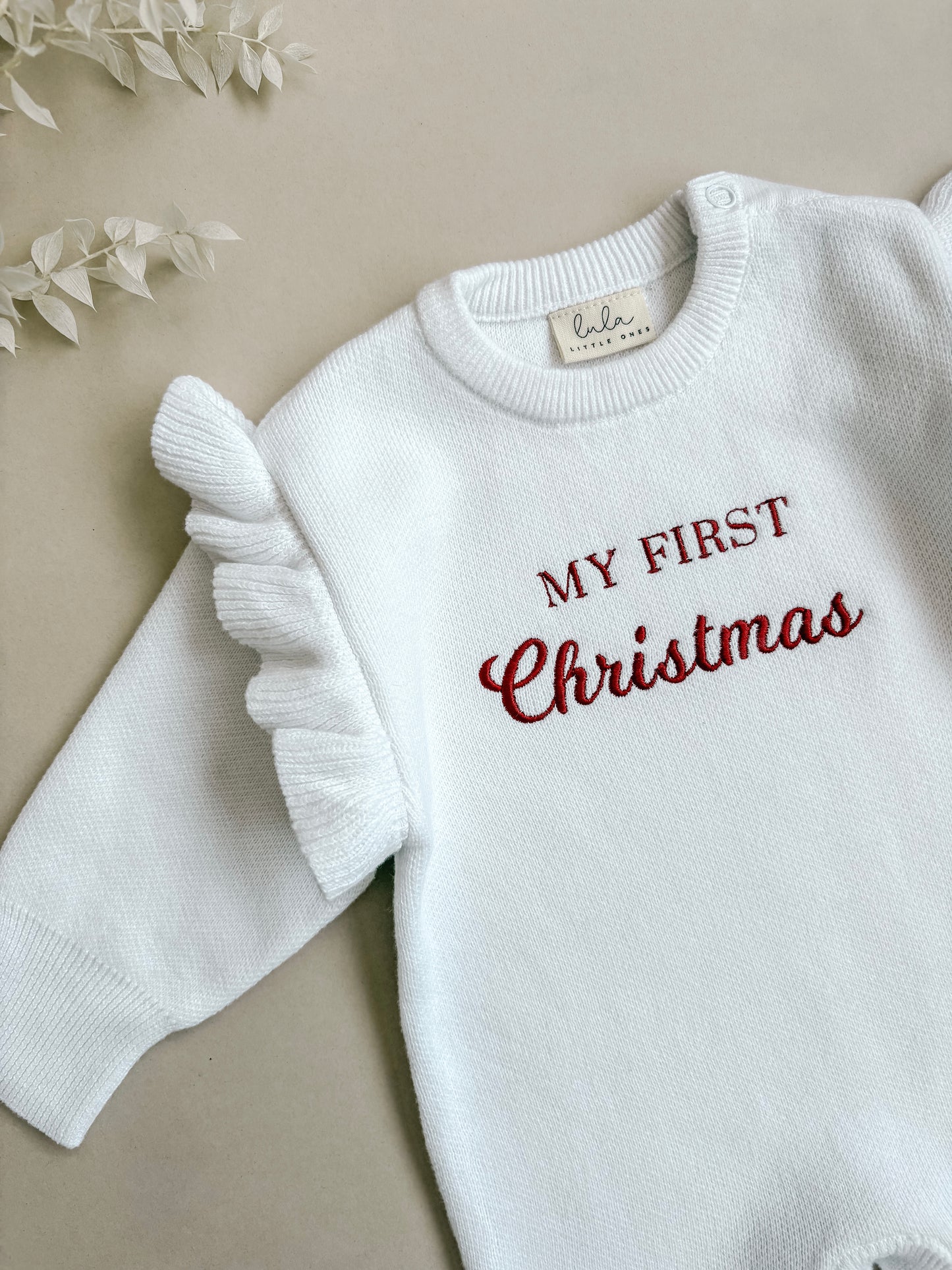 My First Christmas | Frill Knit Baby Romper | Full Length | Milk White *PRE-ORDER