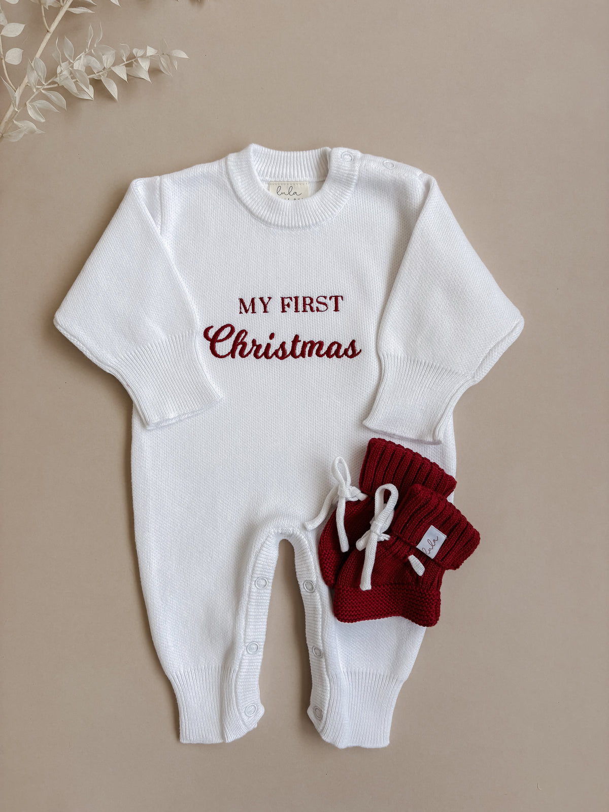 My First Christmas | Knit Baby Romper | Full Length | Milk White *PRE-ORDER