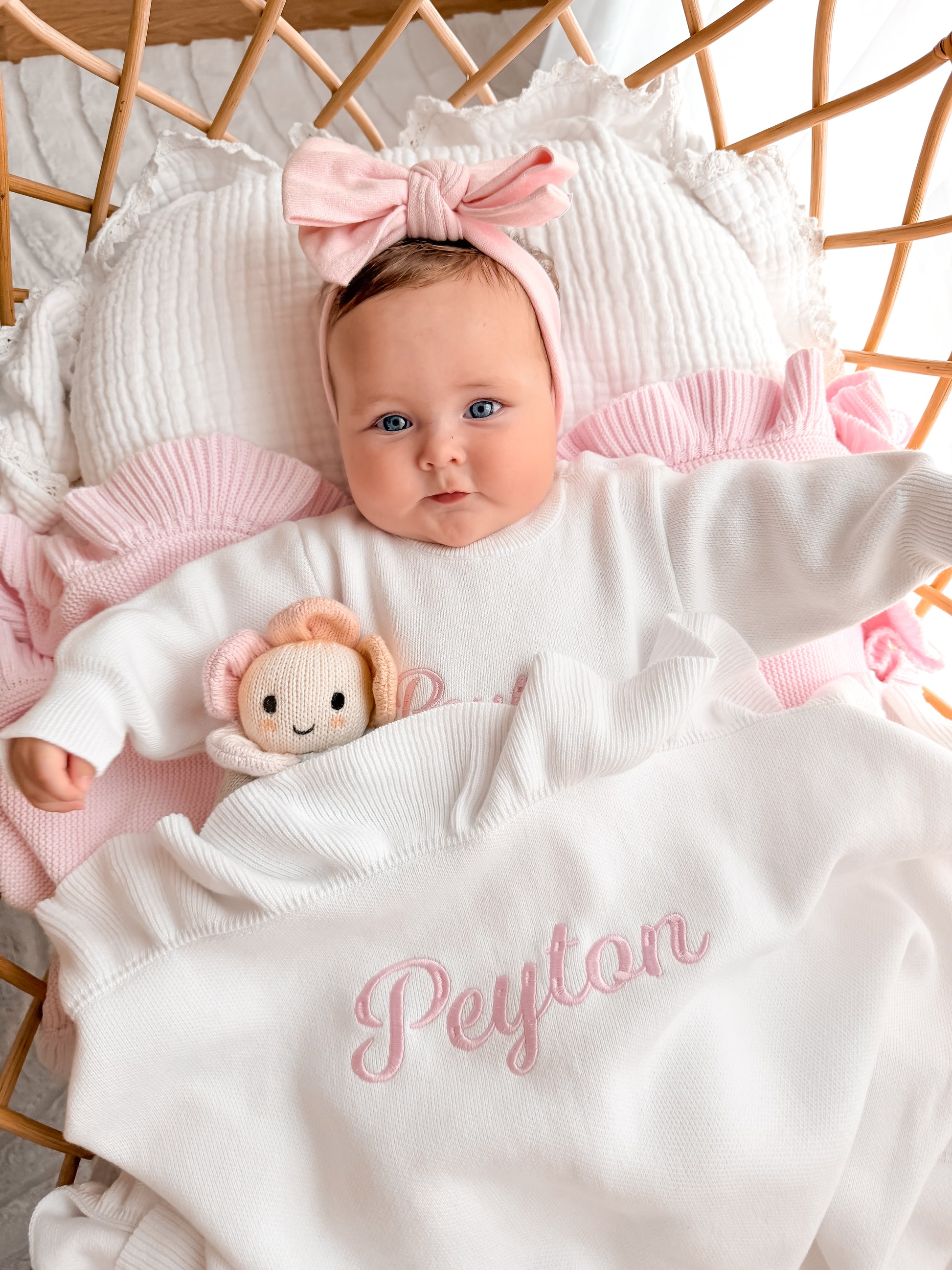 personalised baby blanket - white with frill