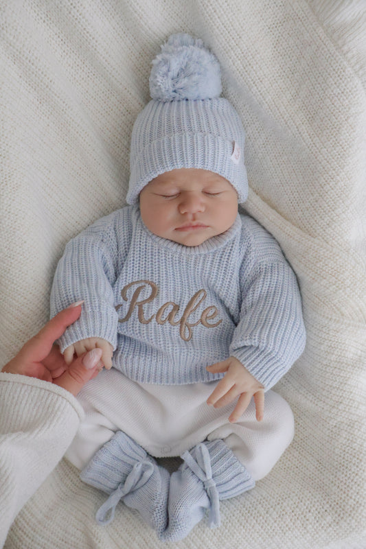 personalised baby clothes - blue chunky knit set