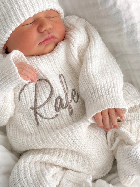 personalised baby outfit set - full length knit romper