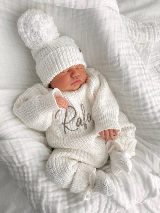 personalised baby outfit set - full length knit romper