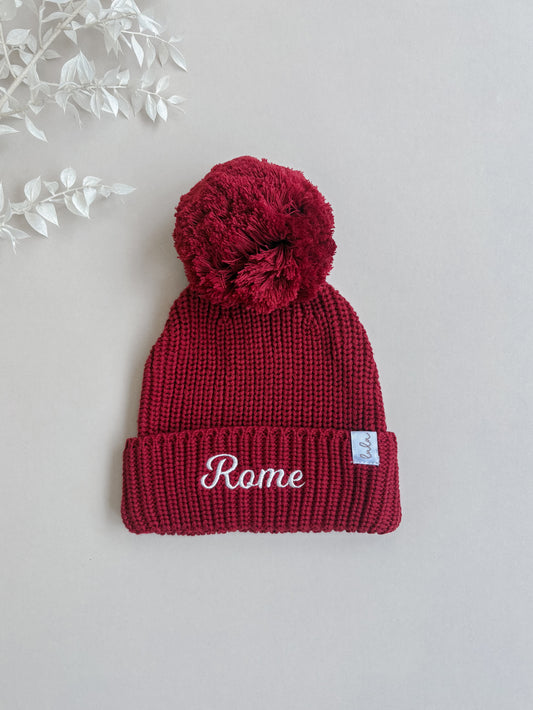 Personalised Chunky Knit Baby Hat | Ruby Red