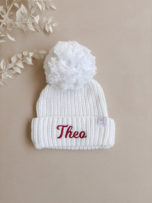 Personalised Chunky Knit Baby Hat | Milk White