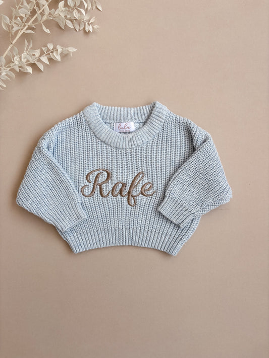 personalised baby jumper blue