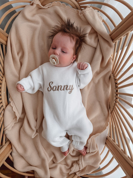 personalised baby outfit - full length romper - white knitted