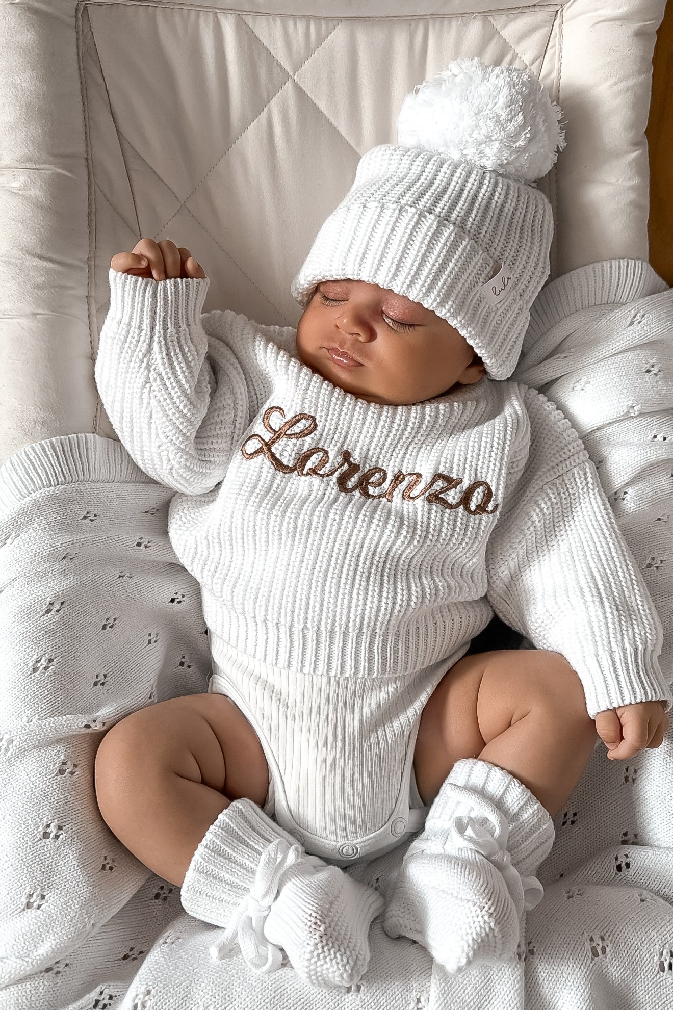 newborn baby outfit set - all white woth personalised name