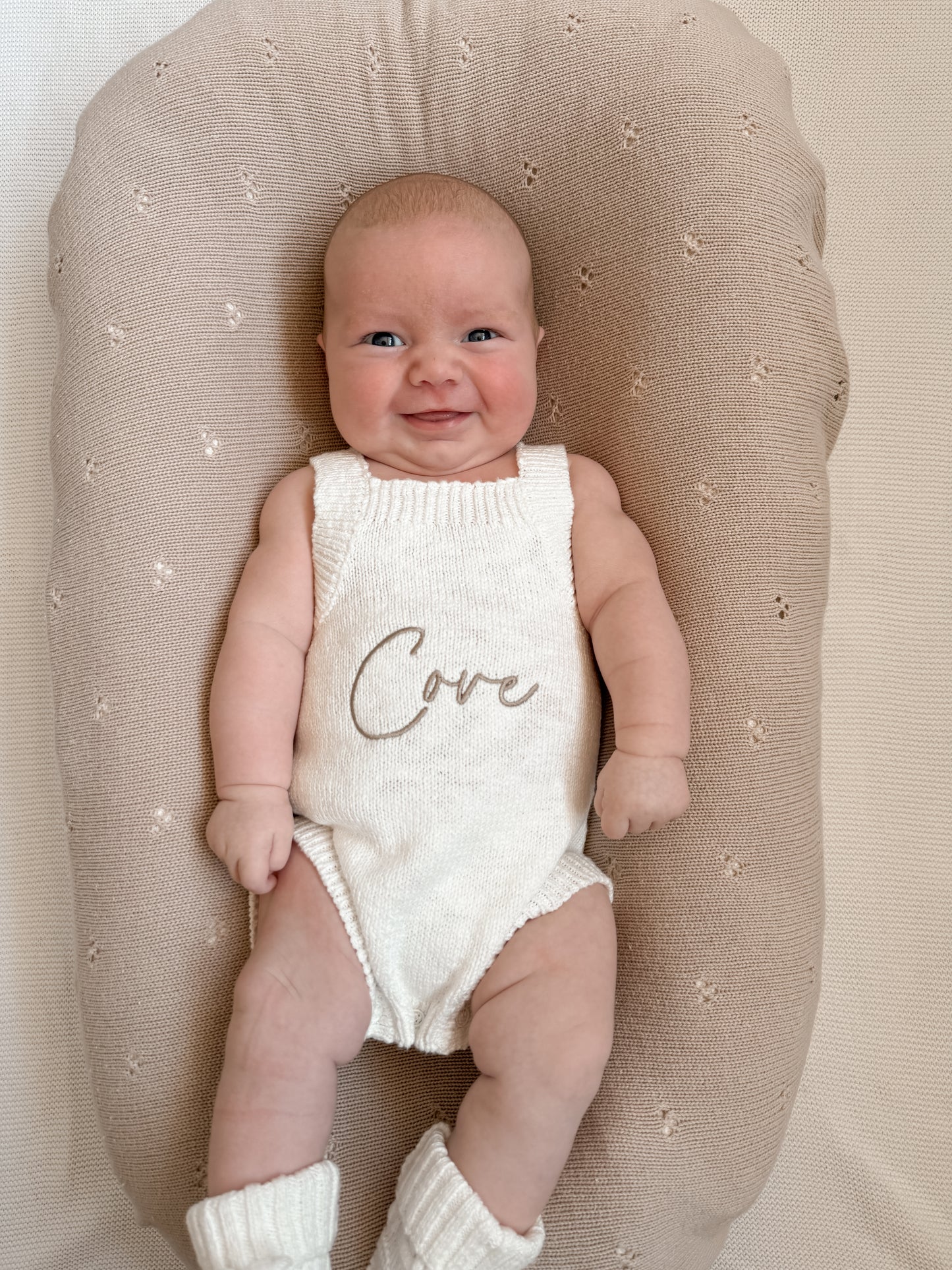 Personalised Sleeveless Knit Baby Romper | Ivory