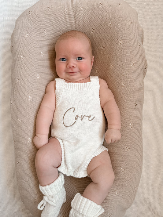 Personalised Sleeveless Knit Baby Romper | Ivory