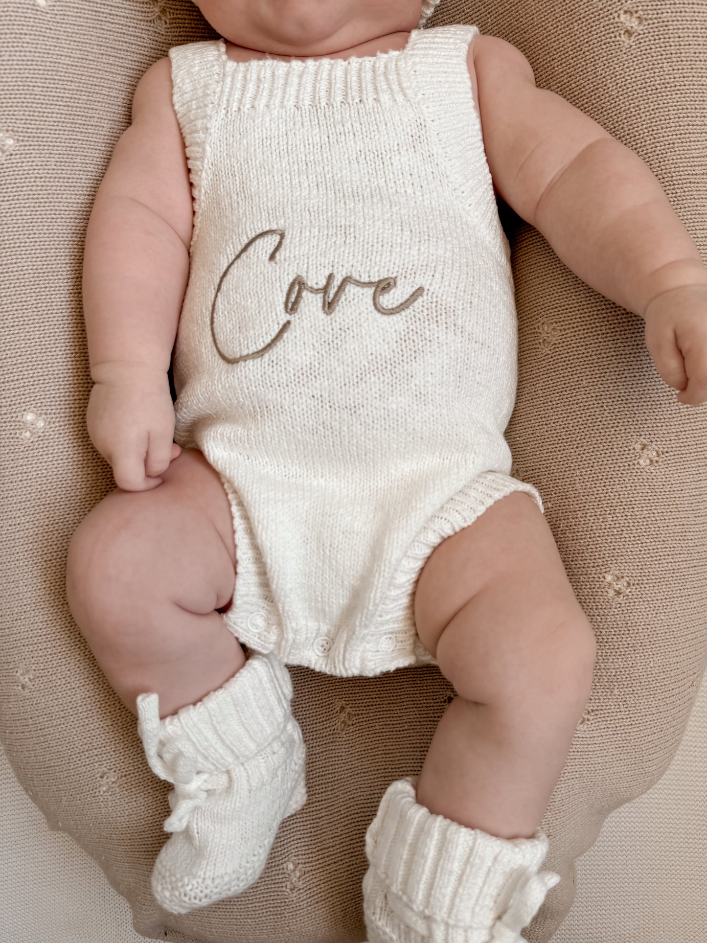 Personalised Sleeveless Knit Baby Romper | Ivory