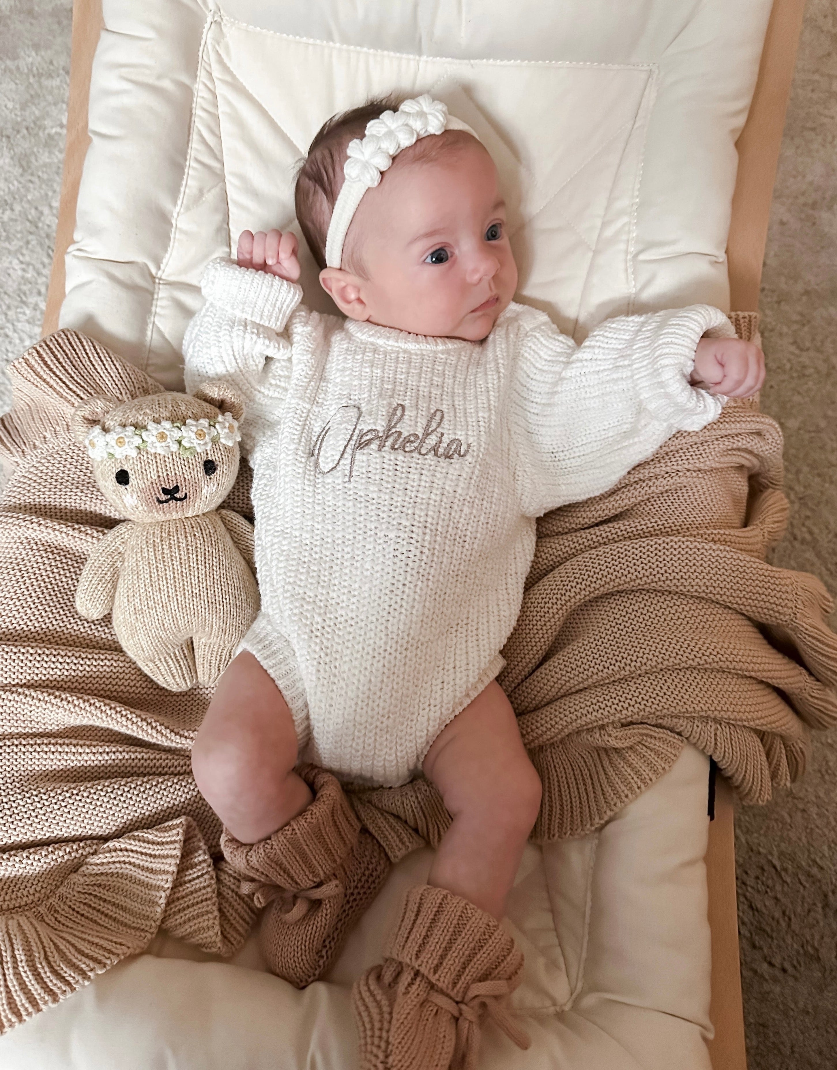 Personalised Chunky Knit Baby Romper Ivory