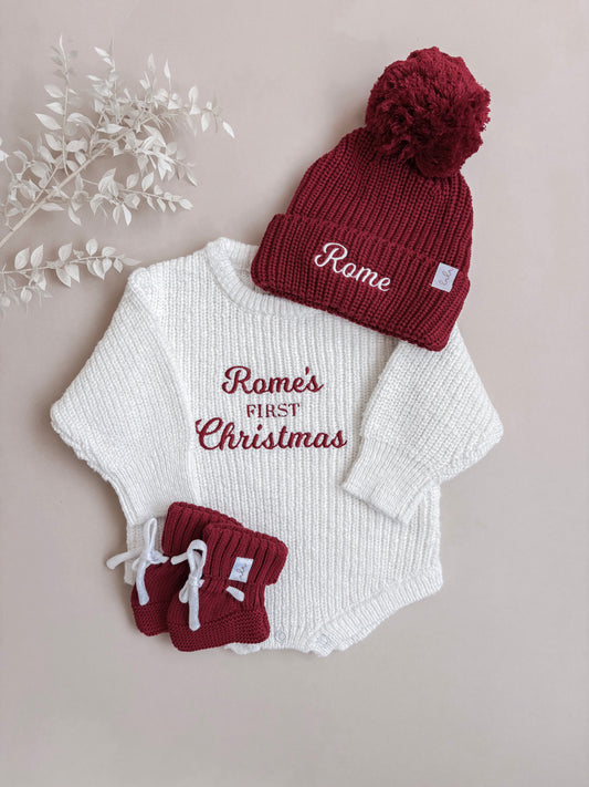 Personalised Chunky Knit Baby Hat | Ruby Red