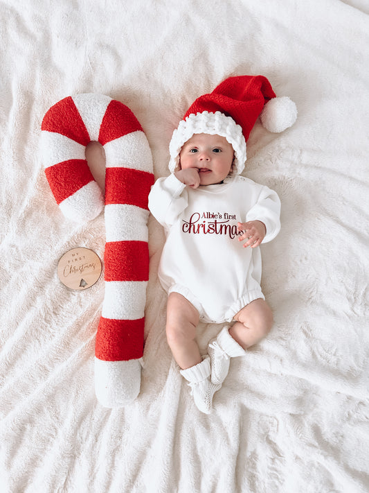 Personalised First Christmas Sweater Romper | Ivory | Red Embroidery