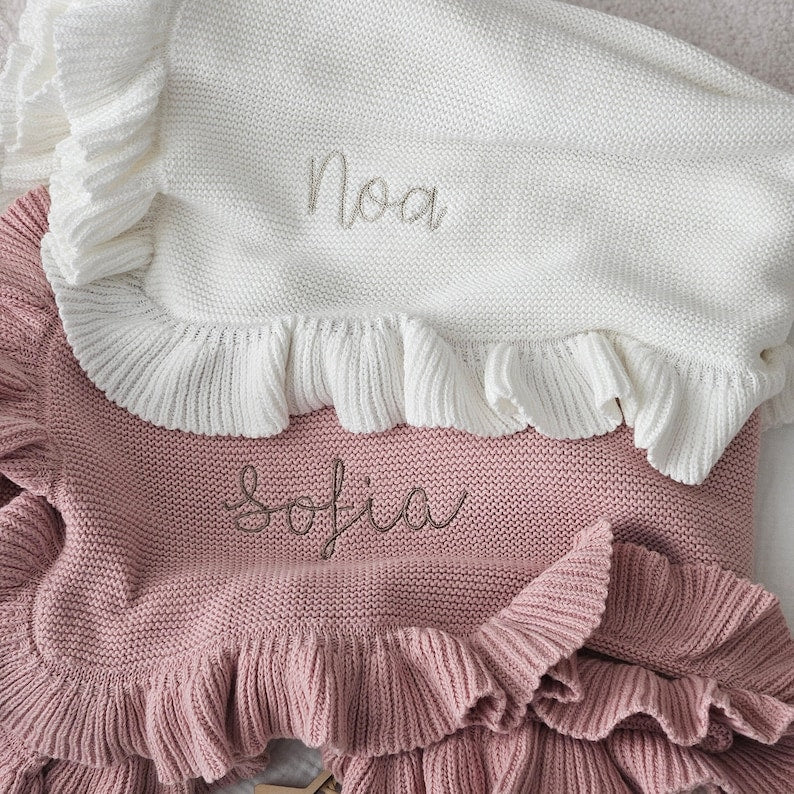 Personalised Frill Edge Baby Blanket | Organic Cotton