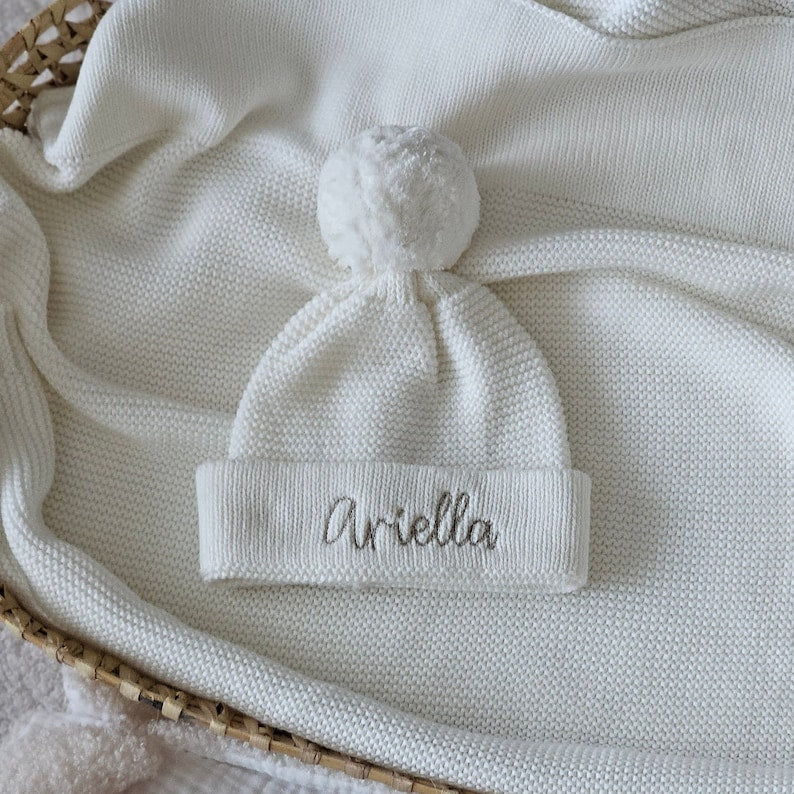 Personalised Knitted Baby Bobble Hat | Organic Cotton