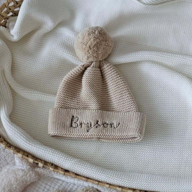 Personalised Knitted Baby Bobble Hat | Organic Cotton