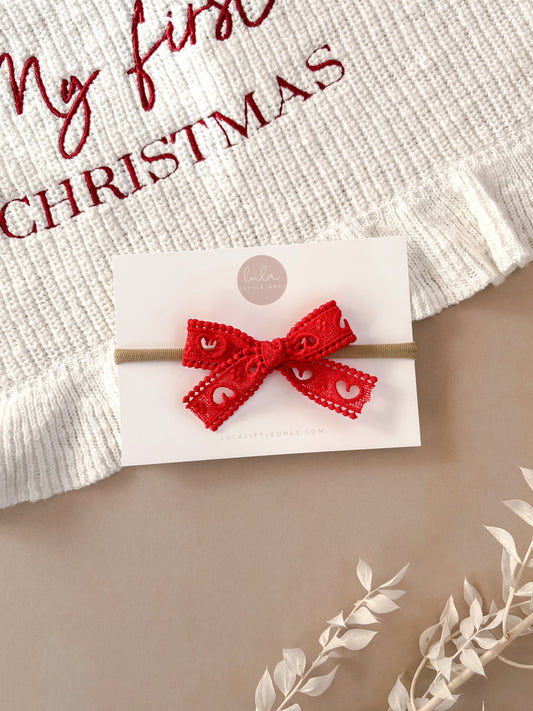Sweetheart Lace Bow Headband | Red