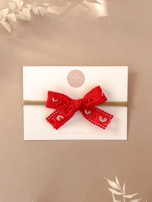 Sweetheart Lace Bow Headband | Red