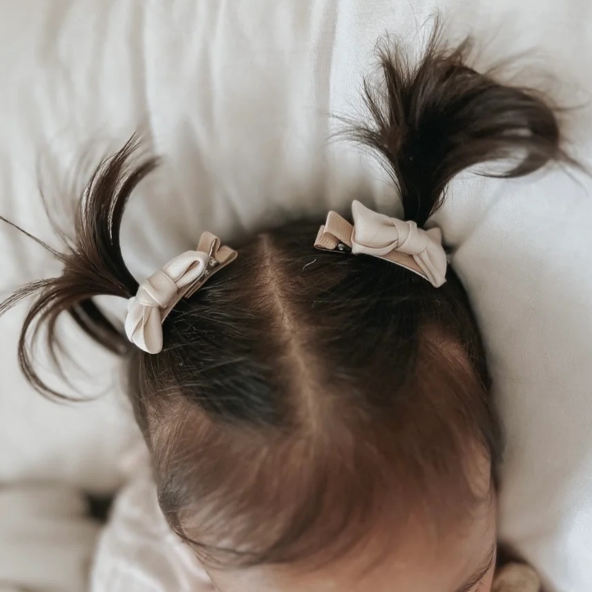Baby Girl Satin Bow Hair Clip Set | Ivory
