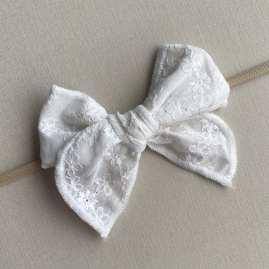 Headband | Embroidered Flowers Bow | Ivory
