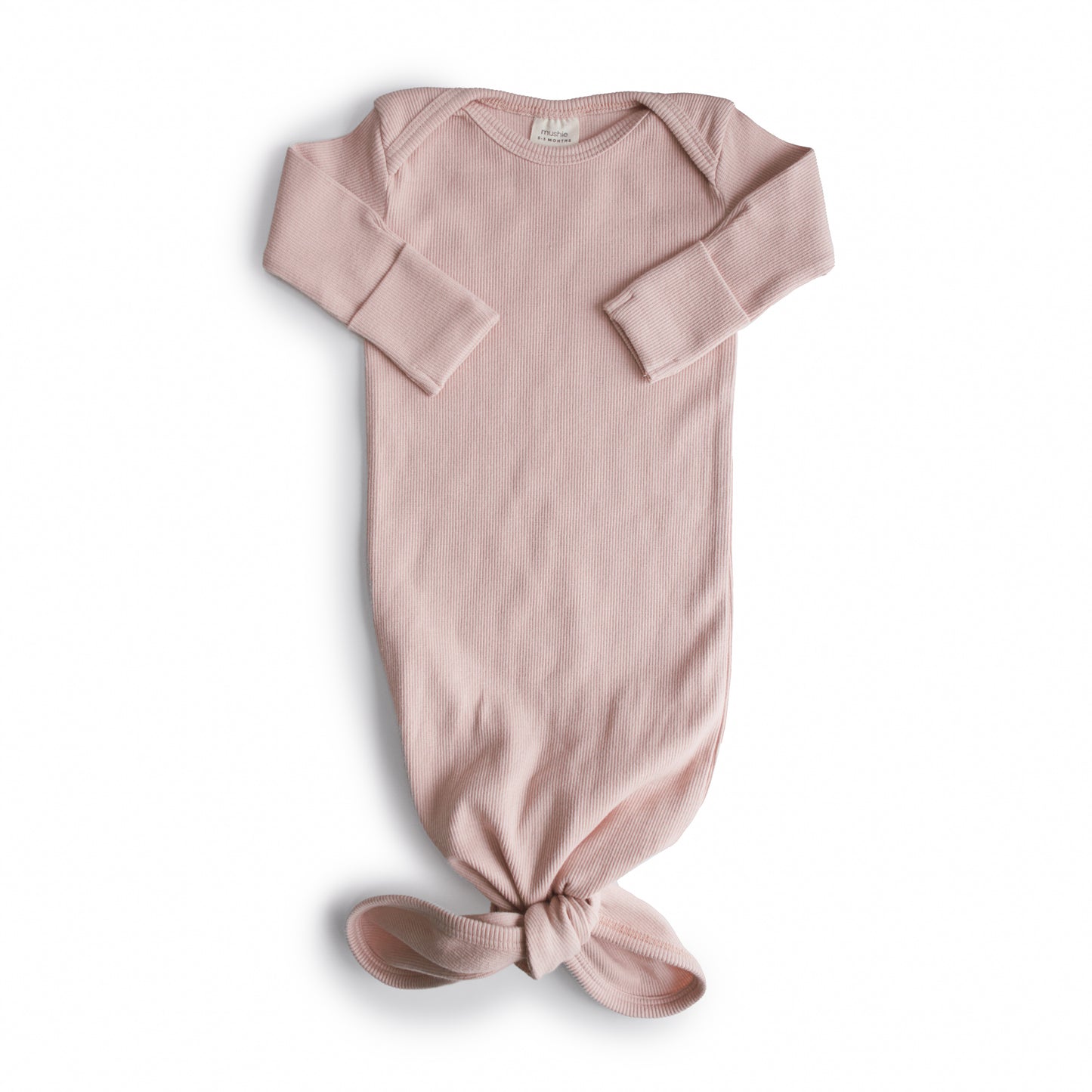 Mushie ribbed knotted baby gown in blush