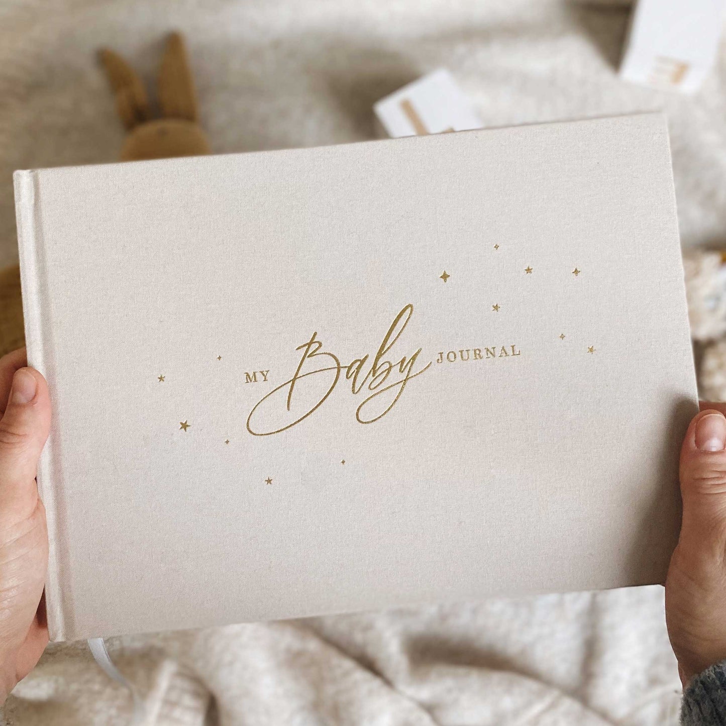 Baby Memory Book - Ivory - Luxury Cotton Cloth and Gold Foil