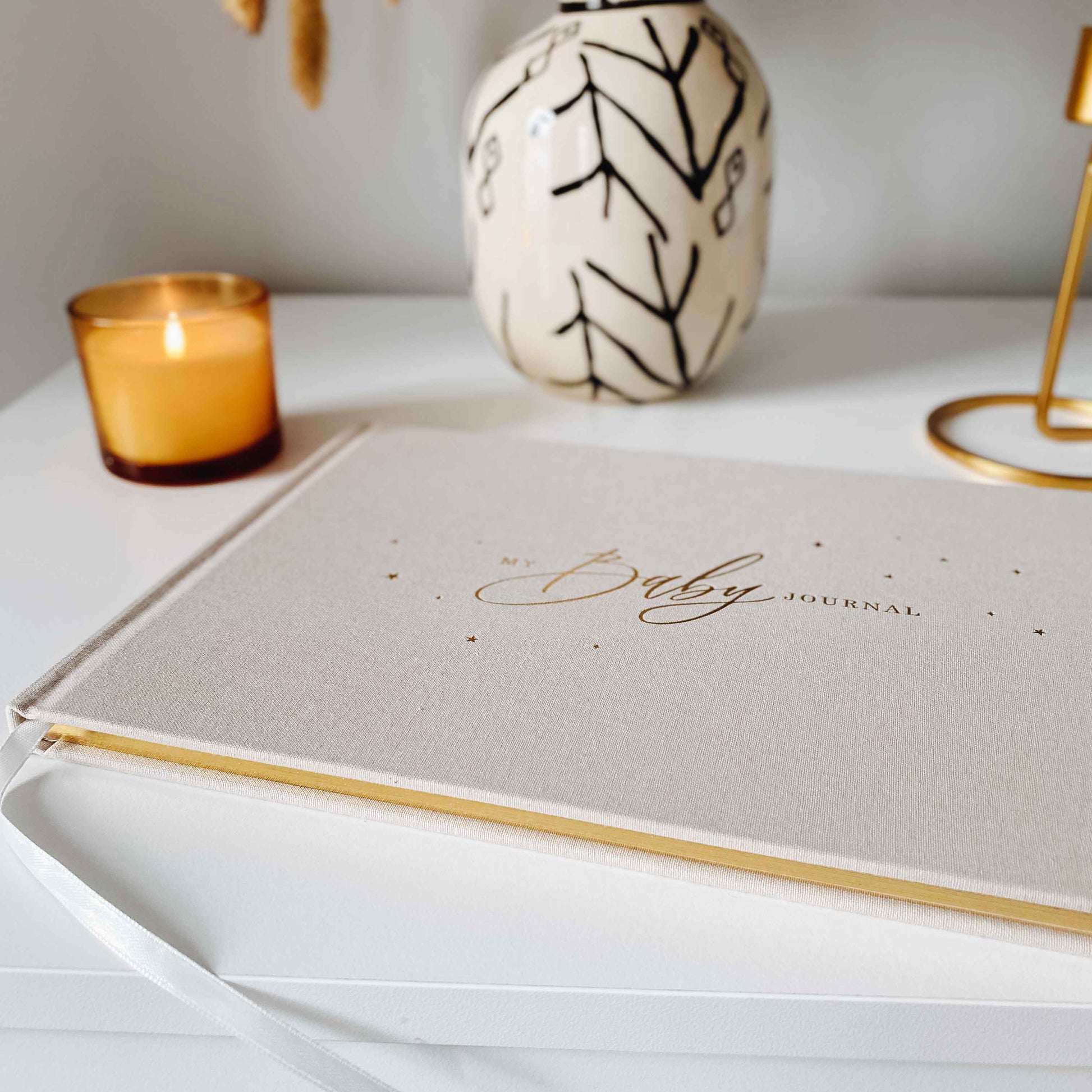 Baby Memory Book - Ivory - Luxury Cotton Cloth and Gold Foil