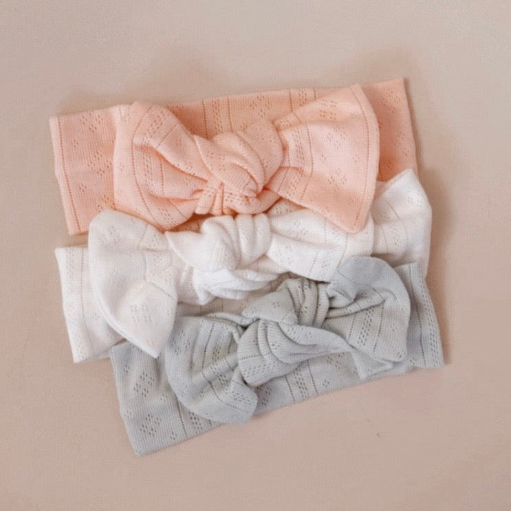Baby Headband - Pointelle Cotton - White