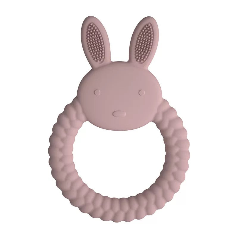 Bunny shaped baby teether in light pink